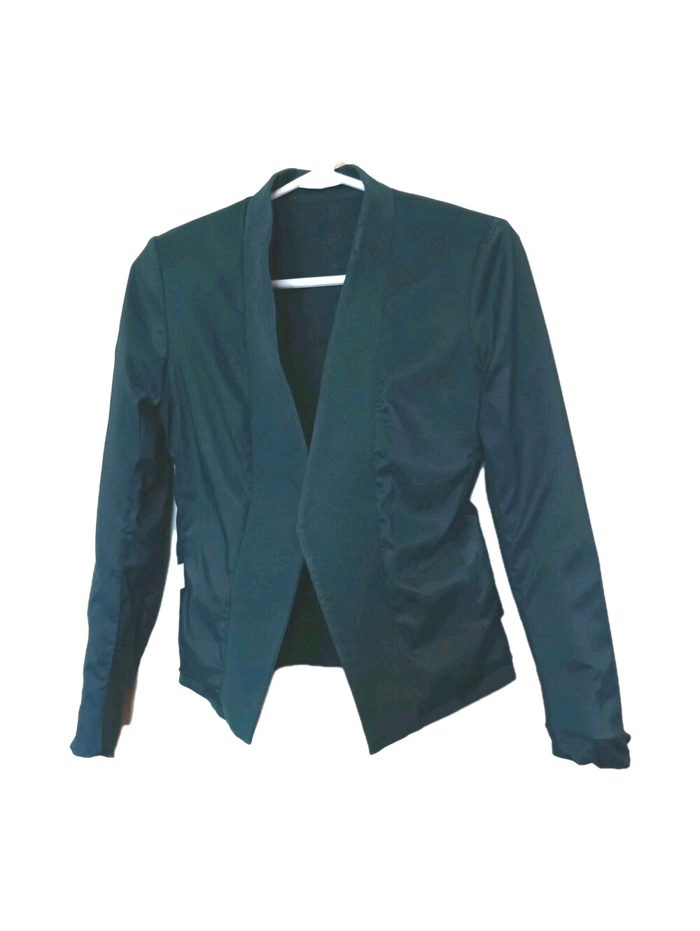 Theory Lanai Blazer Womens Sz. 0 Open Collarless Dark Green Lined Cropped Career
